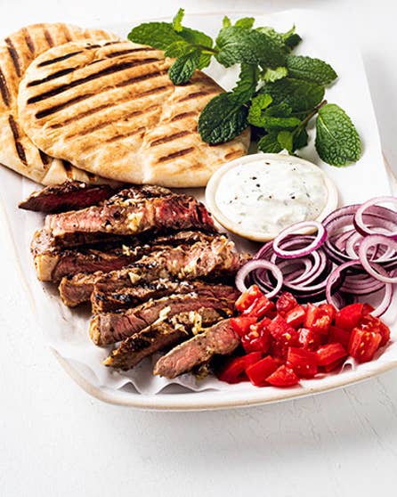 Beef gyros with tzatziki