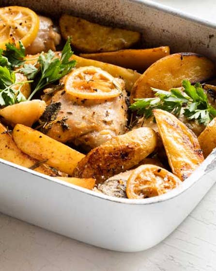 Traybake lemon and garlic chicken