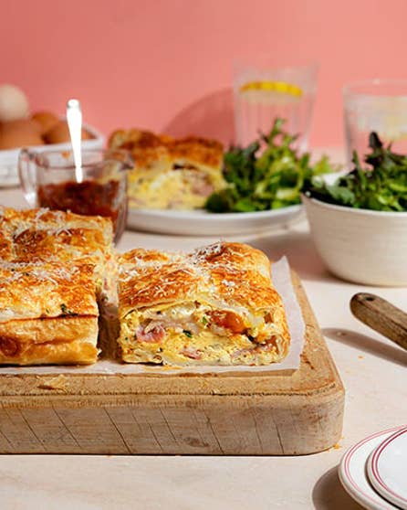 Bacon, egg and parmesan pie