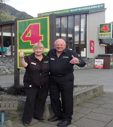 Four Square Franz Josef and Foodstuffs South Island wishes a fond farewell to Cushla Jones for 40 years of service alongside husband Chris Roy